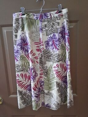 Tommy Bahama Silk Floral Print Skirt in Purple, Green & Cream